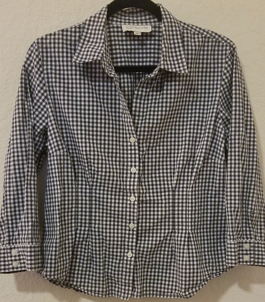 Jones New York Gingham Button-Down Shirt, Size L